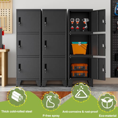Image of 3 Tier Metal Storage Locker, 46.85 inch Narrow Vertical Steel File Cabinet