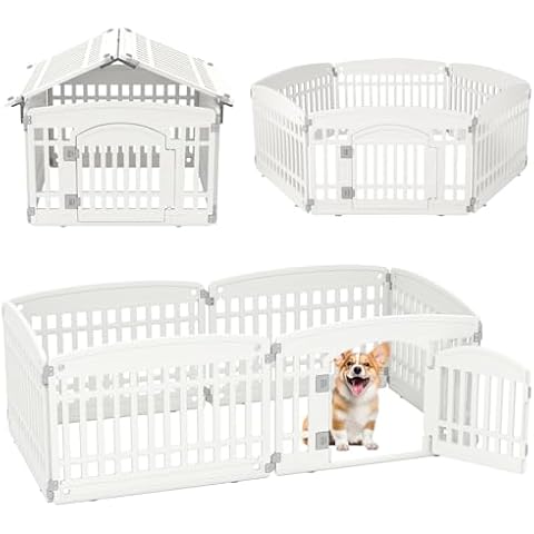 COSTWAY 6-Panel Dog Playpen, 60cm Foldable Plastic Pet Exercise Fence Cover