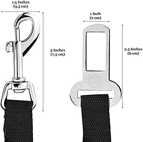 SunGrow Car Seat Belts for Dogs and Cats, Adjustable From 19-inches to 31-inches, Nylon Belt, Support All Cars, 2 Belts per Pack