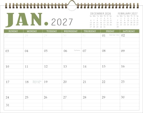 Calendar 2027-2028, 18 Months Wall Calendar from January 2027 to June 2028,8.5" x 11",Large Lined Blocks, Golden Double Wire-O Binding, Perfect for Home or Office,white