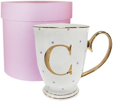 Bombay Duck Alphabet Spotty Metallic Mug Letter R Gold with Aqua Spots, Bone China, White, 1 Count (Pack of 1)