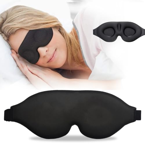 OSUWLSI Mascherina per Dormire Innovativa per Uomini e Donne, Mascherina per gli Occhi Progettata per Bloccare la Luce al 100%. Sonno, Pisolino, Meditazione, Viaggi（Nero）