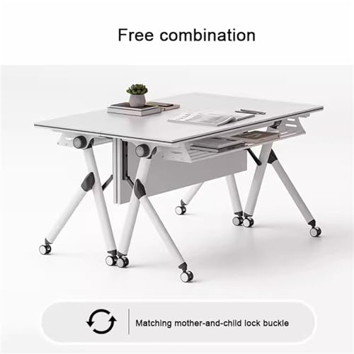 トレーニングデスク 3点セット モダンな移動式ミーティングテーブル 折りたたみ式 フリップトップ トレーニングテーブル 静音キャスター付き 会議室 教室用家具 63インチ [4]
