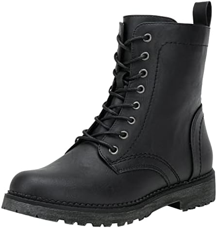 Vepose Women's 25 Combat Ankle Boots Fashion Lace up Inner Zipper Booties, Black, Size 8.5M US(CJY925 black 08.5)