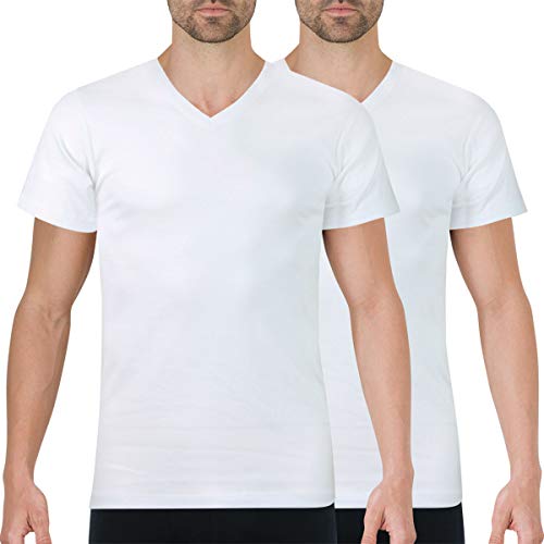ATHENA - Lot de 2 Tee-Shirts Homme col V Eco Pack - Taille : 5 - Couleur : Blanc-Blanc