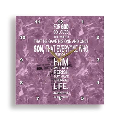 3dRose DPP 29091 _ 5 John 3 16 Biblia Verso en la Forma de una Cruz refleja en Rose Colored Granite-Wall Reloj, 13 por 13 Pulgadas