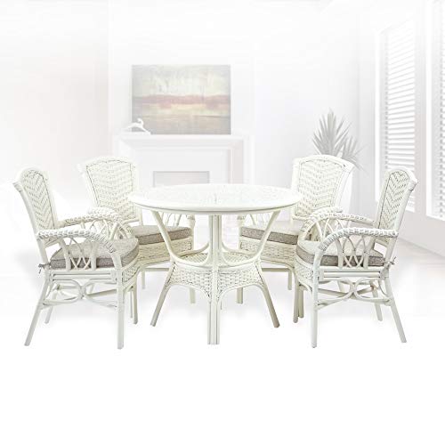 Alexa Round Dining Table White Color Natural Rattan Wicker Handmade Design #TOP3