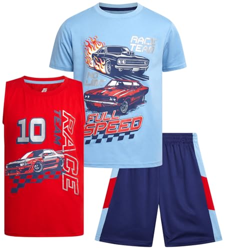 Image of Pro Athlete Boys Active Shorts Set - 3 Piece Athletic Dry Fit Graphic Tees Tank Tops and Basketball Shorts for Boys