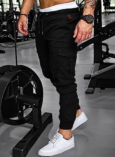 JMIERR Men's Cotton Twill Tapered Cargo Joggers #TOP24