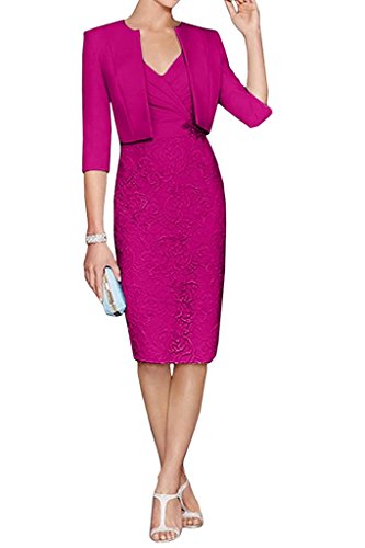 Charmant Damen Fuchsia 2020 neu Spitze Knielang Brautmutterkleider Abendkleider Partykleider mit Bolero-44 Fuchsia Cover
