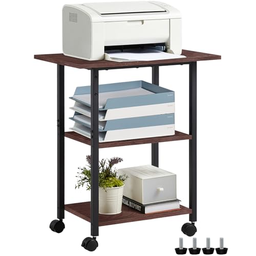 Lerliuo Under Desk Printer Stand, 2-Tier Industrial Mobile Printer Table with Storage Shelf and Steel Frame, Rolling Printer Cart Holder with Lockable Wheels for Home, Office (Black)