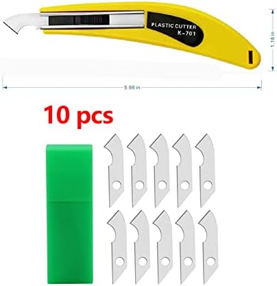 Acrylic Plexiglass Sheet Cutter Hook Knife Tool,with a Curved Handle,Tt is More Convenient to Use.One Handle,11 Blades.(Yellow)