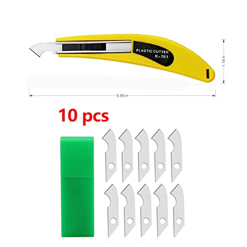 Professional Acrylic Plexiglass Sheet Cutter Scoring Knife Tool,With a Curved Handle,It Is More Convenient To Use.One handle,11 blades.(Yellow) - Thumbnail 2