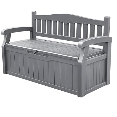 Devoko 80 Gallon Storage Bench Deck Box Lockable for Patio Furniture, Garden Decor and Outdoor Seating for Cushions, Garden Tools and Pool Supplies (Grey)