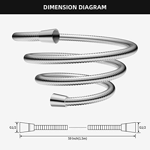 Hibbent 16mm (Outer)/10mm(Inner) Large Bore Shower Hose 1.5m(59") -Supper Low Water Pressure Boosting Shower Hoses with Chrome, Universal Anti-Kink and Leak-Proof (1.5M)