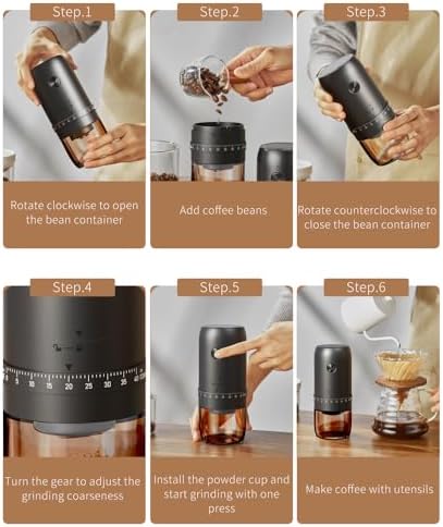 Professional Portable Electric Coffee Grinder, Stainless Steel Conical Burr Mill with 40 Adjustable Grind Settings, Cordless Rechargeable Coffee Grinder for Espresso, Drip, French Press, Matte Black — view 7