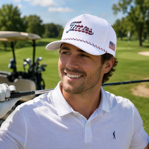 Image of Curves & Clubs Titties Golf Hat - Funny Golf Hat, Titties Hat - Funny American Hat - Men's Gifts (Cotton, White-Black)