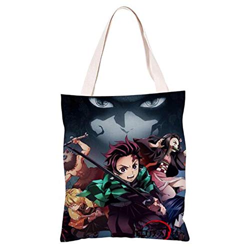 Lfashion Anime Demon Slayer Shoulder Bag Shopping Bag Girl Black Canvas Bag Storge One Shoulder Handbag Canvas Fans Bag #TOP2