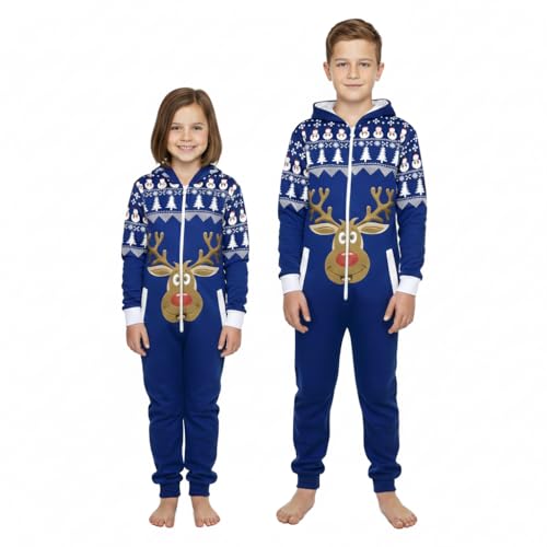 Onesie renne de Noël jumpsuit en toison chaud pour enfants frileux
