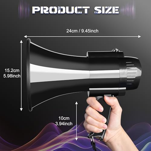 MyMealivos 30W Megaphone with Siren & 240s Record-Adjustable Vol Control Cover Up to 300 ft Range Fit for Sport Games Cheerleading Coaches Event Organizers-Black