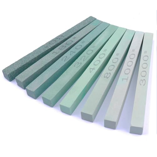 LWCUSNJ 8 pcs Rectangular Shaped Sharpening Stone Sticks Set, 5.92inch Green Silicon Carbide Stones, Grit Sizes 80#-3000# for Models, Metal, & Knife Cutting Tools