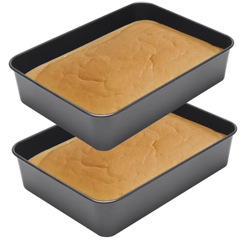 Juego de 2 bandejas para hornear antiadherentes, 21,7 x 16,5 x 4,5 cm, acero inoxidable, molde profundo para hornear brownies, lasaña, saludable, resistente a la corrosión, revestimiento antiadherente
