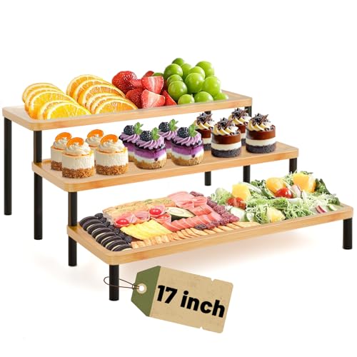 3 Tier Serving Tray Set,17' Serving Tray Stand & Platter Tower Plate for Party Supplies,Reusable Trays for Food Fruit Cookie Afternoon Tea Hosting, Appetizer,Dessert Table Display Set