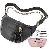 sedena Anti Pickpocket Crossbody Bag – Large Vegan Black Leather Sling Bag with RFID & Glasses Pockets, Anti Theft Design, Multiple Compartments, Chain Detail Travel Crossbody Bag for Women