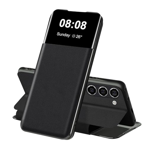 Wallet Case for Samsung S23 Plus Case Clear View for Samsung Galaxy S23 Plus Protective Phone Case with Card Slots Kickstand Flip Silicone TPU Anti-Shock Slim Soft 360 Full Body Cover 5G (Black)