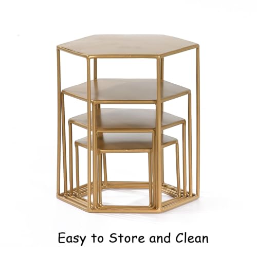 Aifeorzo Metal Display Risers Set, Set of 4 Upgraded Hexagonal Nesting Buffet Riser, Modern Brass Buffet Display Stands for Food, Food Display Risers for Buffet Cupcake Small Potted Plants - Medium by Aifeorzo - Image 5