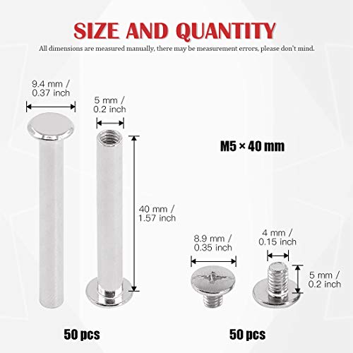 image for Hilitchi 50 Sets M5 x 40mm Phillips Chicago Screw Posts Binding Screws