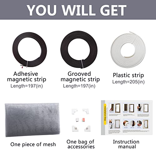 Joofan Adjustable Diy Magnetic Window Screen Max Size Fits Any Size Smaller With White Frame Fire-Retarded Mesh Card Slot (48''X 48'’) #TOP6