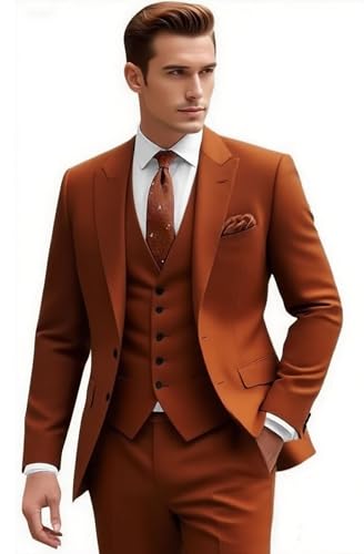 Suits for Men 3 Piece for Wedding Business Suit for Men Slim Rust Mens Suit Wedding Regular Fit Men's Tailored Suits