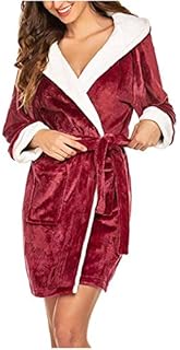 روب قطيفة للنساء، مصنوعة من القطيفة، طويل وناعم، للجلوس والاسترخاء، أنيق ومريح للارتداء المنزلي وتصميم كامل الطول من جازيل، لون أحمر (Rich Red)