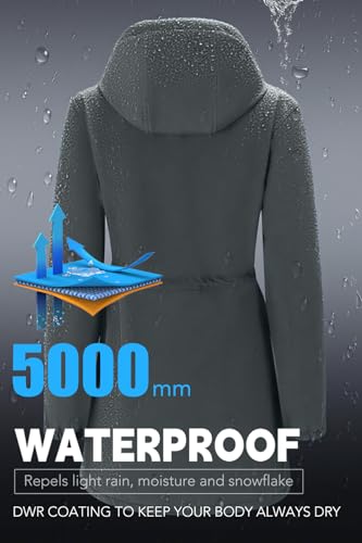 Image of FARVALUE Women's Long Softshell Jacket Waterproof Lightweight Warm Windproof Hooded Fleece Lined Rain Coat for Outdoor