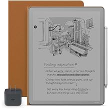 New Amazon Kindle Scribe Essentials Bundle- New Amazon Kindle Scribe Without Front Light 16GB, Premium Pen, All-New Executive Premium Leather Folio Cover-Caramel & Power Adapter