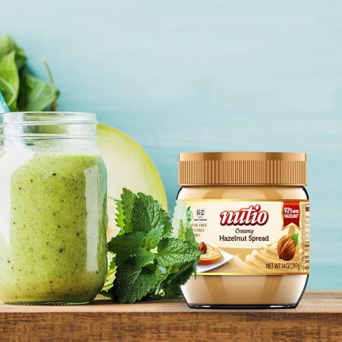 Nutio Creamy Hazelnut Spread 14Oz, Smooth And Naturally Delicious, 92% More Hazelnut, 37% Less Added Sugar,Palm Oil Free Snack, Peanut Free,Cocoa Free, Gluten Free, Non-Gmo, Eco-Friendly Healthy Glass Jar, Best Choice For Pancakes And Waffles #TOP6