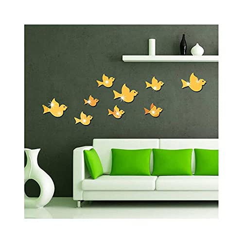 Uterui Stickers muraux en Acrylique Effet Miroir, Motif Oiseaux, pour la décoration de Votre Salon (doré)