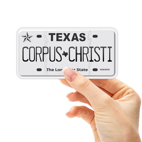 Texas License Plate Decal - Choose from 50+ TX Cities - Texas Bumper Sticker for Car - Houston Austin Dallas San Antonio Decals for Hydroflask Water Bottle (Corpus Christi)