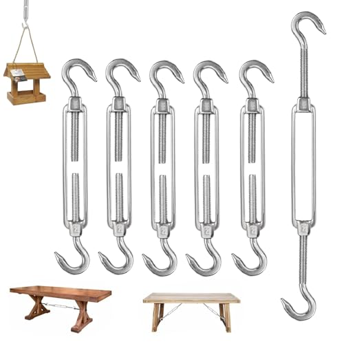 6 Stück M6 Spannschloss, Seilspanner Edelstahl, Drahtseil Spanner, Verstellbarer Spannschlosshaken Und Haken Für Edelstahlseilsystem, M6 Turnbuckle, Gartendraht, Zaunspanner, Wäscheleine