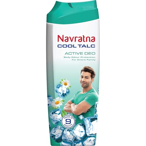 Navratna Cool Talc Active Deo | Talcum Powder | Body Odour Protection & Strong Cooling Effect | Long Lasting Freshness & Fragrance, 400gm