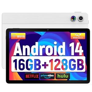 Tablet, Android 14 Tablet 11 Zoll, 16(4+12) GB RAM 128GB ROM 1TB TF Expandable, Widevide L1, Octa-Core Processor, 1280*800 IPS HD Touchscreen 6800mAh Akku WiFi 6 BT 5.3 Dual 5MP+8MP Kamera (Weiß)