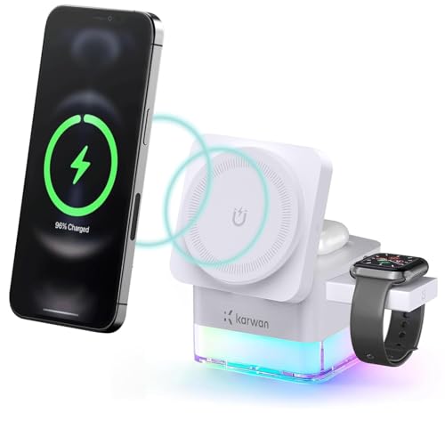 Image of Karwan Wireless Charger 3in1 22w Magnetic Mag-Safe with Lamp for i-Phone 16 /16 Plus /16 Pro /16 Pro Max, iPhone 15 /15 Plus /15 Pro /15 Pro Max,iPhone 14 /13 /12, Samsung 21 /22 /23 /24 /25,iwatch-White