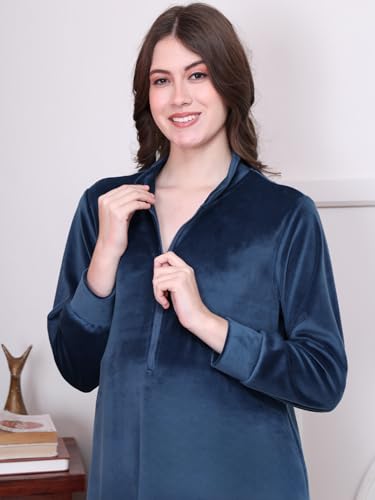 Image of Secret Wish Solid Velvet Maternity Nighty Full Length