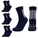 Xumann 3 Pairs Grip Socks Football Kids, Breathable Grip Socks Football for Boys Junior Teenagers (Foot Length 20-24cm, Navy Blue)