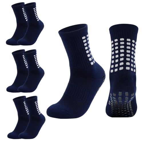 Xumann 3 Pairs Grip Socks Football Kids, Breathable Grip Socks Football for Boys Junior Teenagers (Foot Length 20-24cm, Navy Blue)