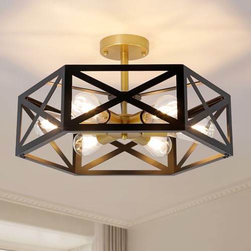 AIBISOD 6-Light Semi Flush Mount Ceiling Light Fixture, 19.7" Gold