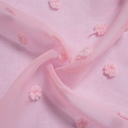 Haperlare Pink Pom-Pom Cafe Curtains 36 Inches Length, Farmhouse Boho Lace Pom Dot Textured Rod Pocket Short Tier Curtains For Kitchen Jacquard Bubble Window Treatment Decor Curtains, Set Of 2 #TOP3