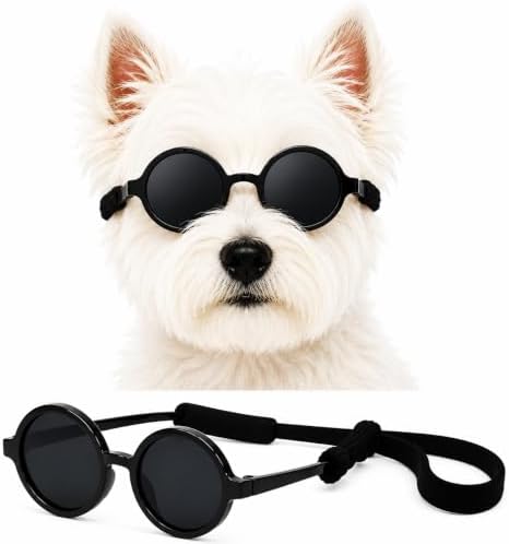 G016-2 Dog Cat Pet Retro Round Costume Sunglasses Small to Medium Breed (M, 12-25 lbs, 2-Pack Black+Black- Mirror) — view 3