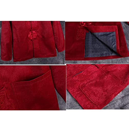 Red Tang Suit Men Chinese Hanfu Coat Chinese Clothing Kung Fu Jacket Clothing Martial Arts Clothes Long Sleeved Coat3